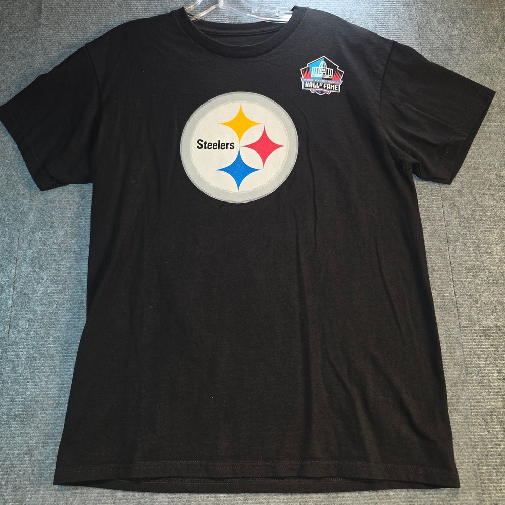 NFL Team Apparel Steelers T-Shirt Men Medium Black Good Bradshaw Hall of Fame